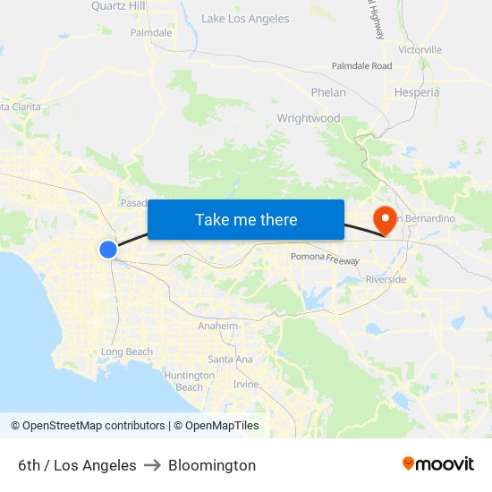 6th / Los Angeles to Bloomington map