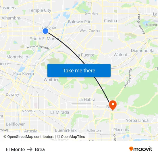 El Monte to Brea map