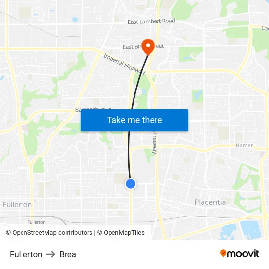 Fullerton to Brea map
