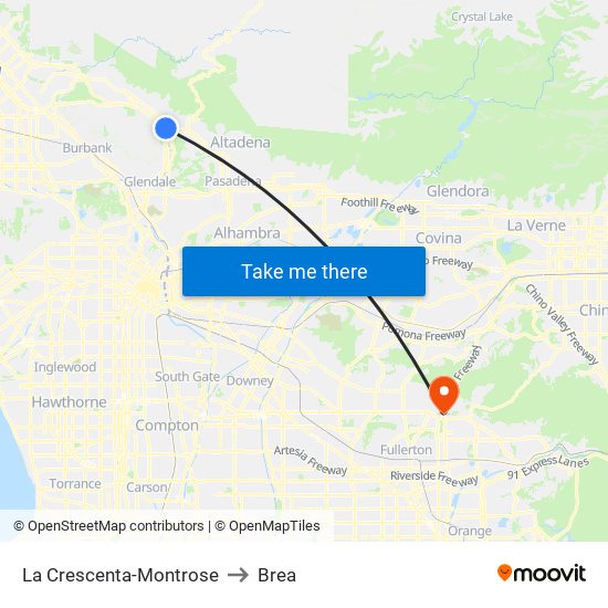 La Crescenta-Montrose to Brea map