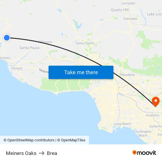 Meiners Oaks to Brea map