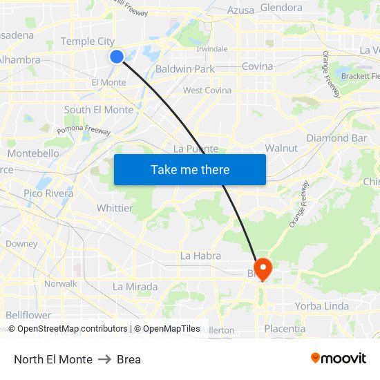 North El Monte to Brea map