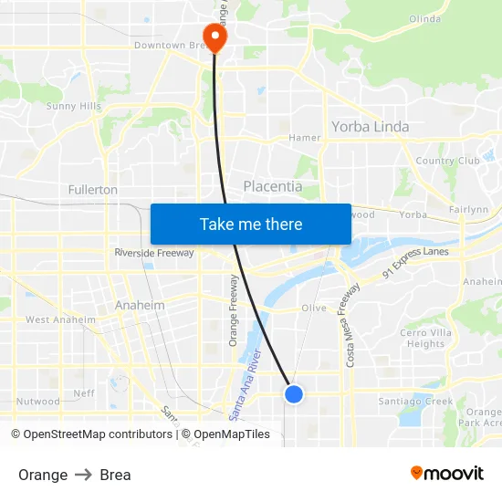 Orange to Brea map