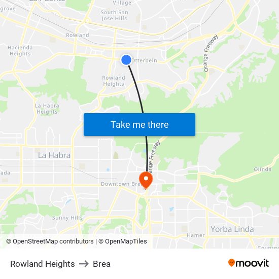 Rowland Heights to Brea map