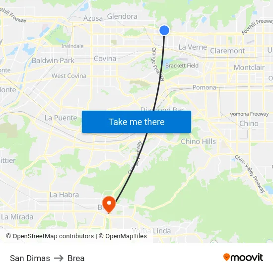 San Dimas to Brea map