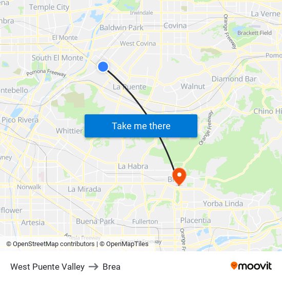 West Puente Valley to Brea map