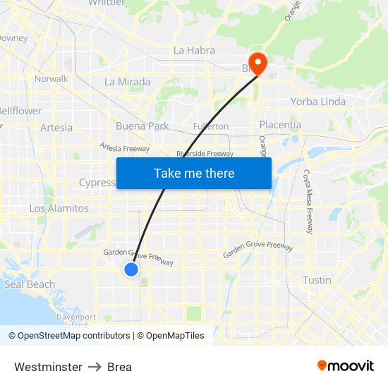 Westminster to Brea map