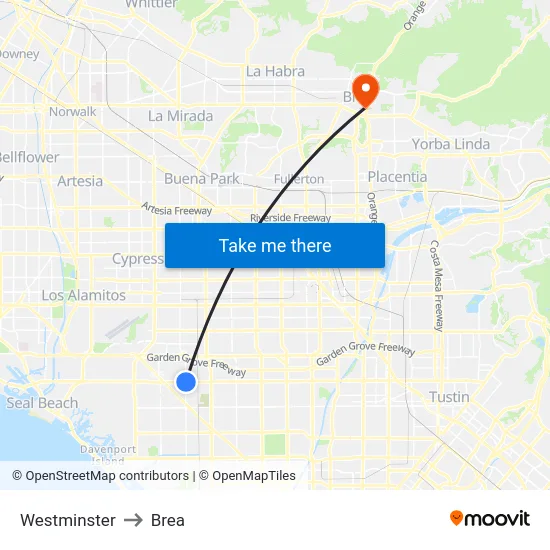 Westminster to Brea map