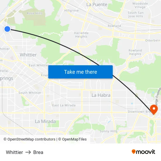 Whittier to Brea map