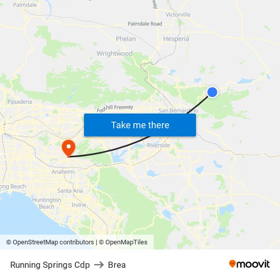 Running Springs Cdp to Brea map