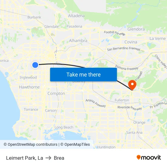 Leimert Park to Brea map