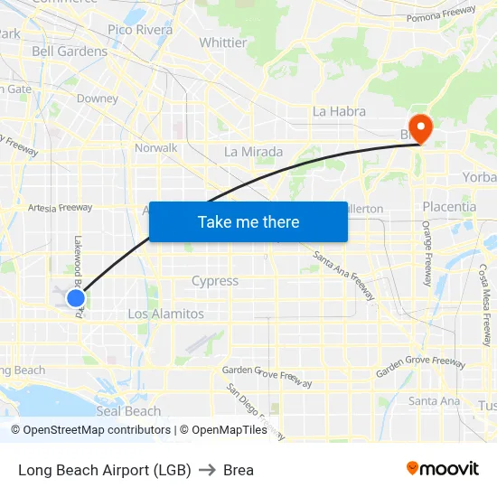 Long Beach Airport (LGB) to Brea map