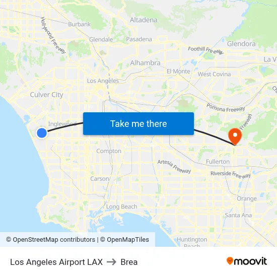 Los Angeles Airport LAX to Brea map