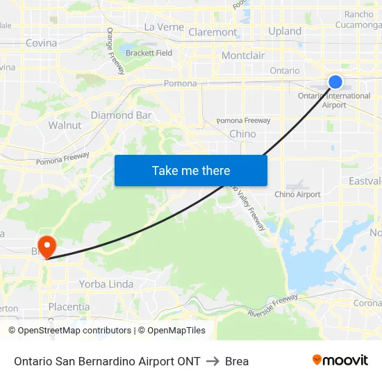 Ontario San Bernardino Airport ONT to Brea map