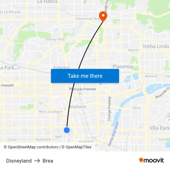 Disneyland to Brea map