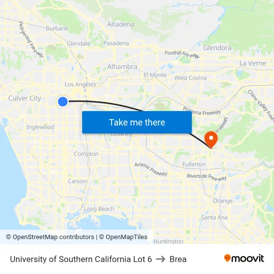 University of Southern California Lot 6 to Brea map