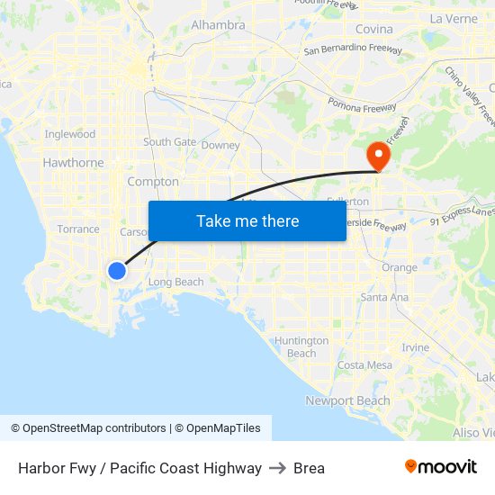 Harbor Fwy / Pacific Coast Highway to Brea map