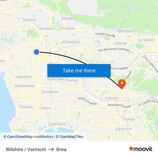 Wilshire / Vermont to Brea map
