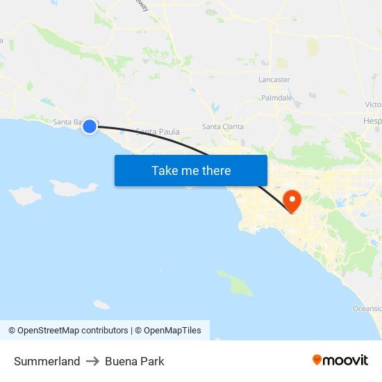 Summerland to Buena Park map