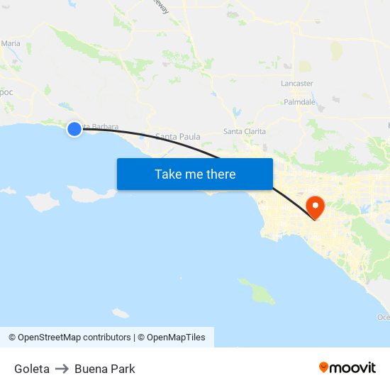 Goleta to Buena Park map