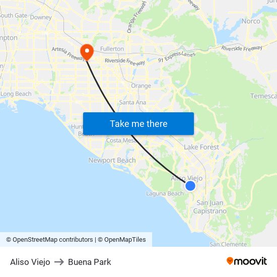 Aliso Viejo to Buena Park map