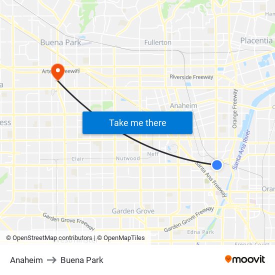 Anaheim to Buena Park map