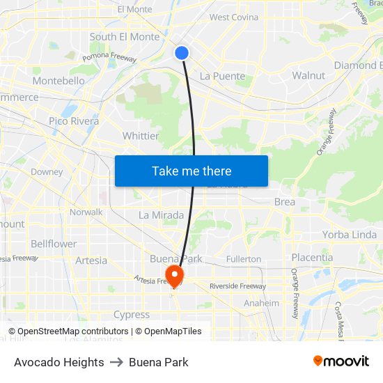 Avocado Heights to Buena Park map