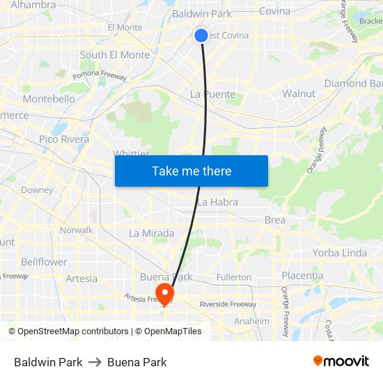 Baldwin Park to Buena Park map