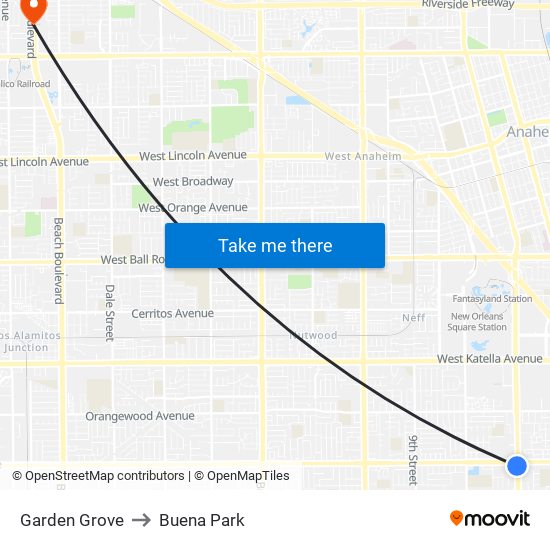 Garden Grove to Buena Park map