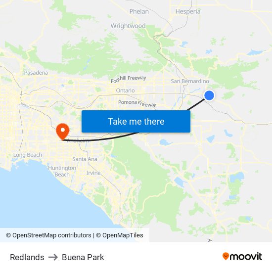 Redlands to Buena Park map