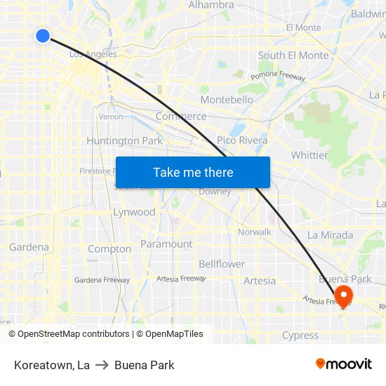 Koreatown, La to Buena Park map