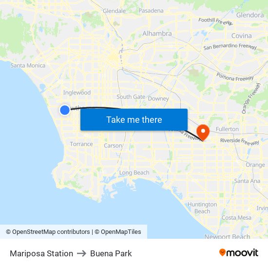 Mariposa Station to Buena Park map