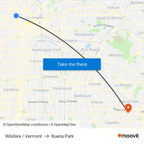 Wilshire / Vermont to Buena Park map