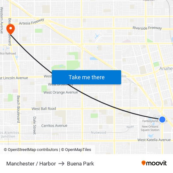 Manchester / Harbor to Buena Park map