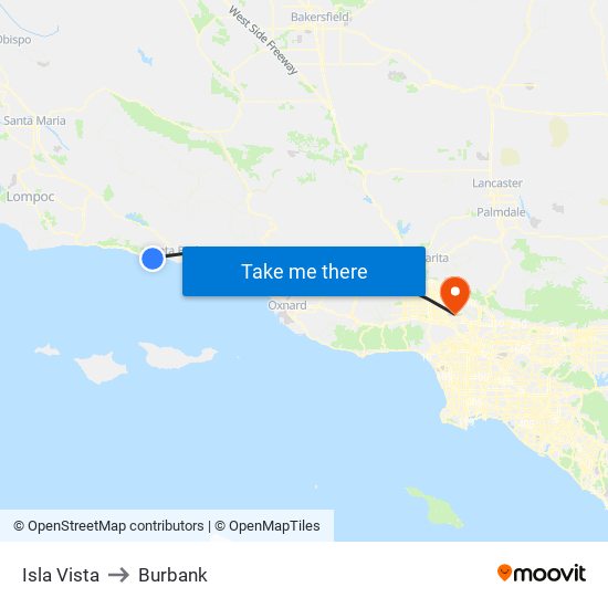 Isla Vista to Burbank map