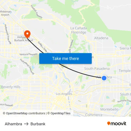 Alhambra to Burbank map