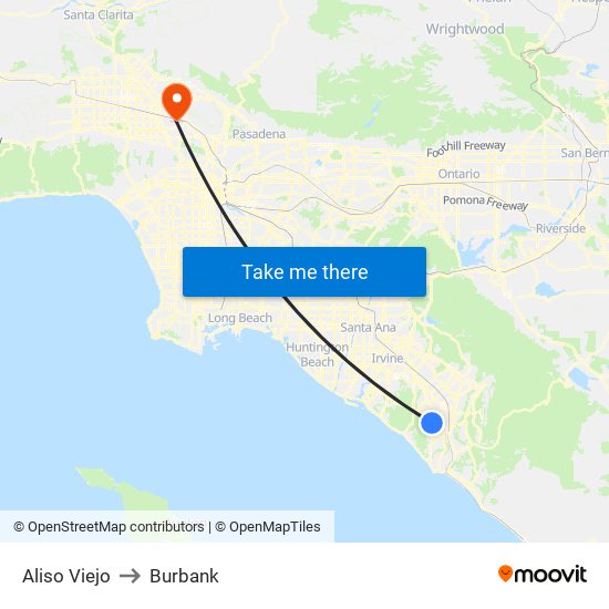 Aliso Viejo to Burbank map