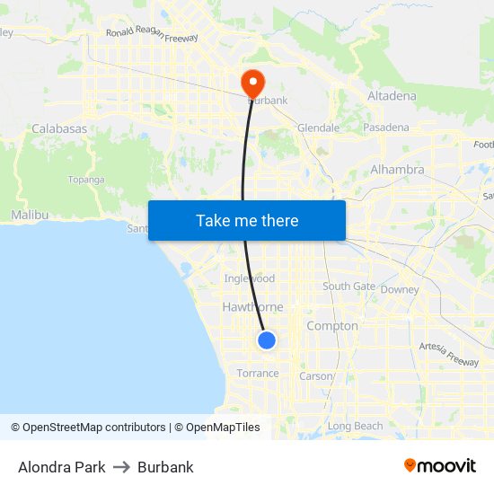 Alondra Park to Burbank map