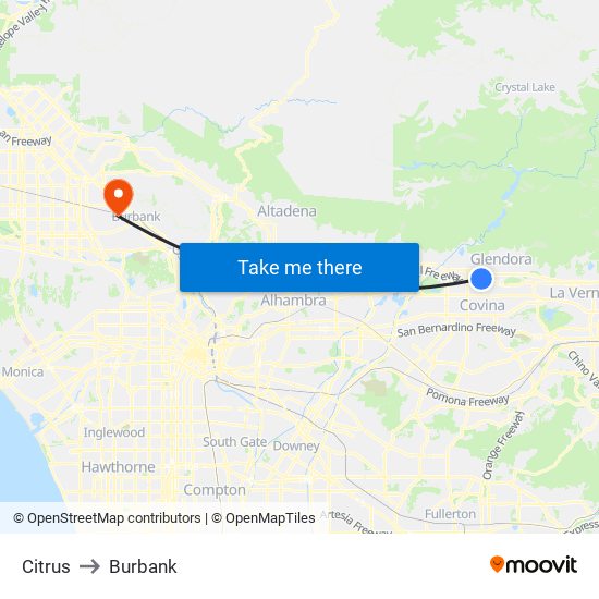 Citrus to Burbank map