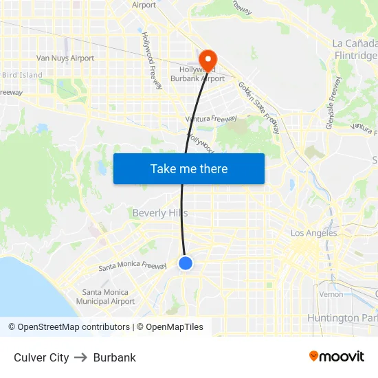 Culver City to Burbank map