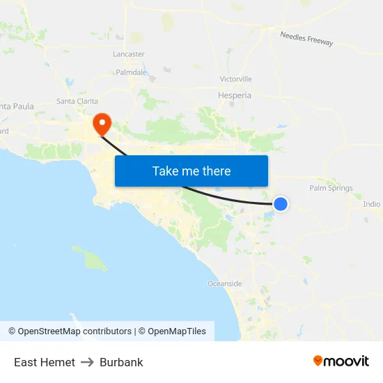 East Hemet to Burbank map