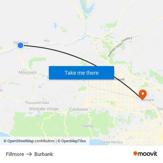 Fillmore to Burbank map
