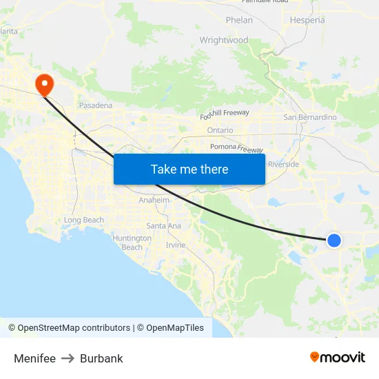 Menifee to Burbank map