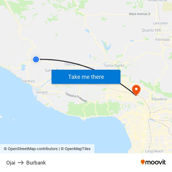 Ojai to Burbank map