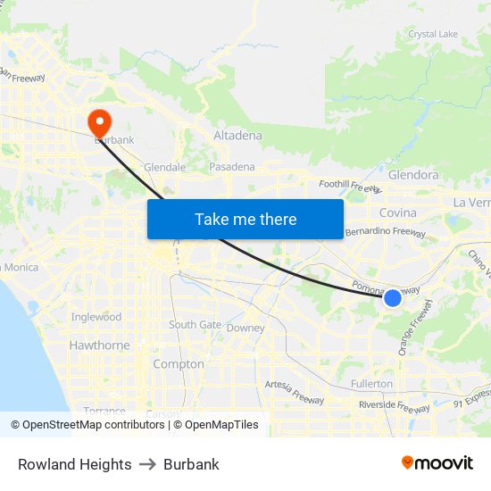 Rowland Heights to Burbank map