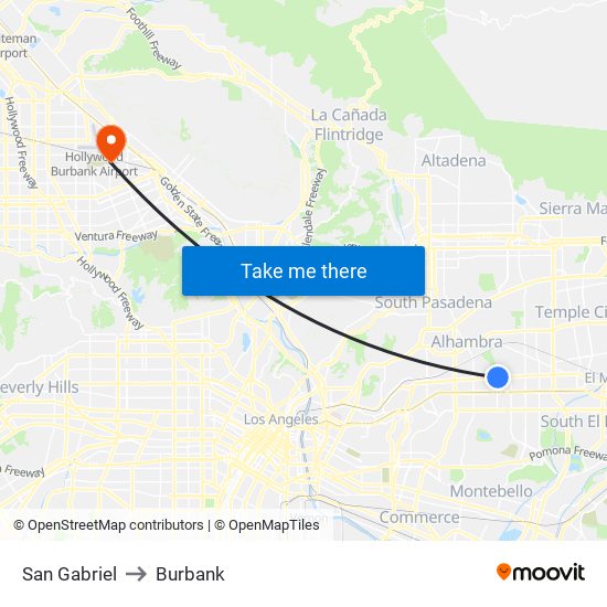 San Gabriel to Burbank map