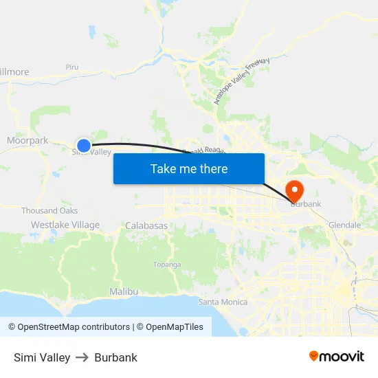 Simi Valley to Burbank map