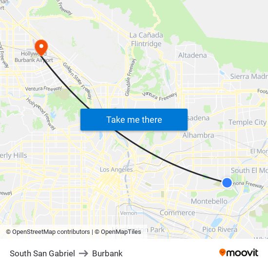 South San Gabriel to Burbank map