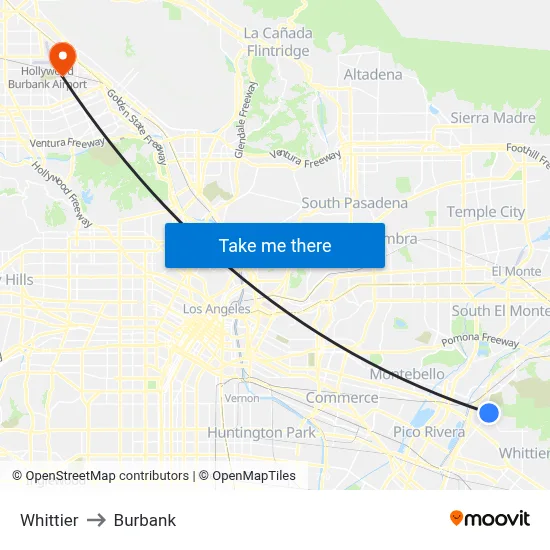 Whittier to Burbank map