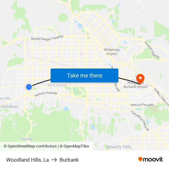 Woodland Hills, La to Burbank map